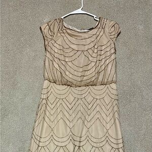 Adrianna Papell Short Sleeve Art Deco Beaded Blouson Gown in rose gold size 8
